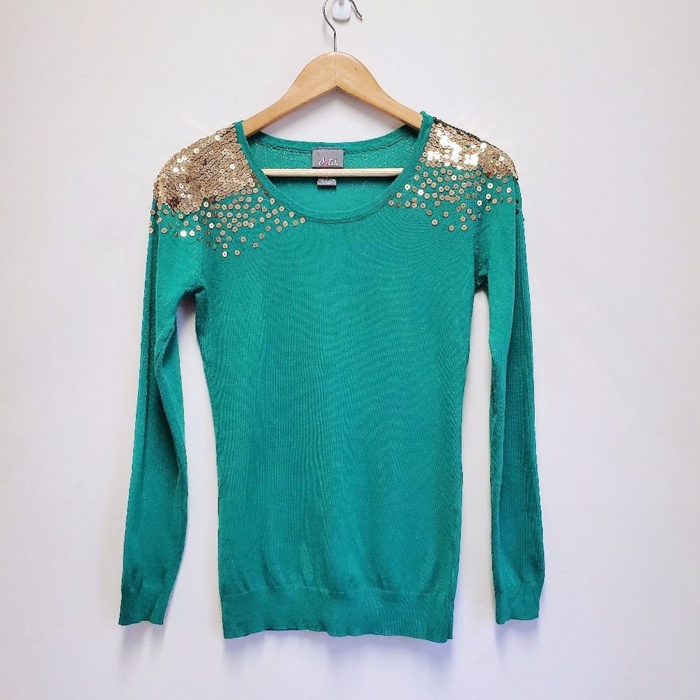 Gold Sequin Green Crewneck Sweater S